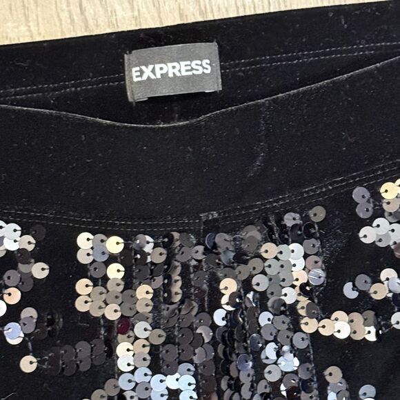 Express Black Sequin Pants High Rise XS Elastic Waist Skinny Legging Evening - Picture 4 of 8